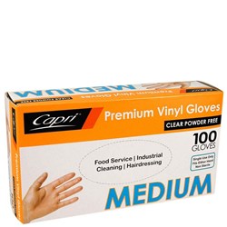 CAPRI CLEAR VINYL GLOVE MED P/FREE 100's