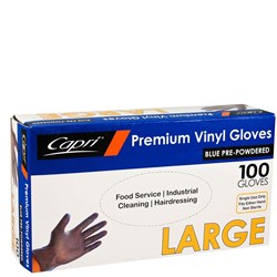 CAPRI BLUE VINYL GLOVE LGE POWDER 100's