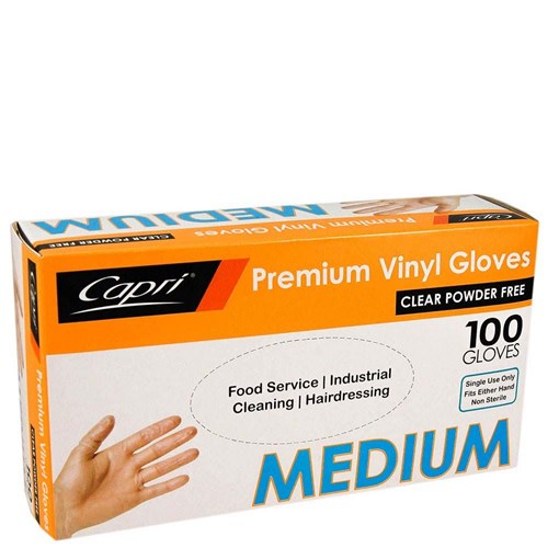 CAPRI CLEAR VINYL GLOVE MED P/FREE 100's