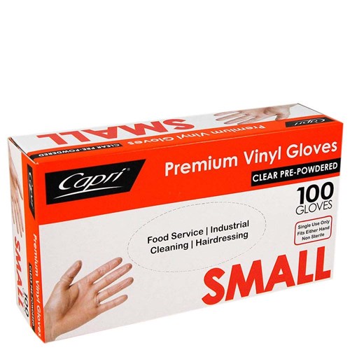CAPRI CLEAR VINYL GLOVE SML POWDER 100'S